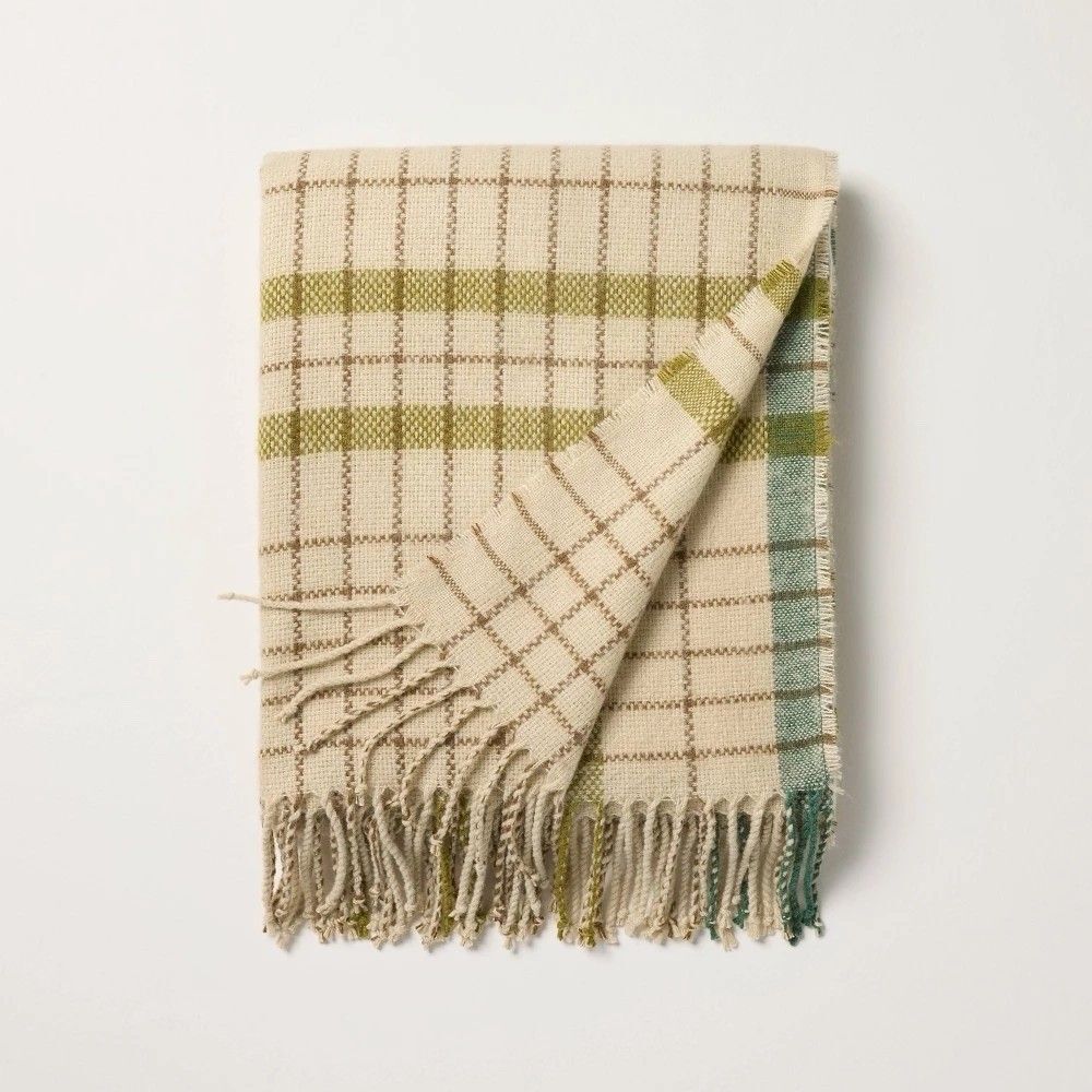 Hearth & Hand Magnolia Green Plaid Lightweight Throw Blanket Cozy New